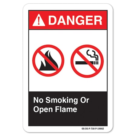 Signmission ANSI Danger Sign, No Smoking or Open Flame, 24in X 18in Decal, 18" W, 24" L, Landscape OS-DS-D-1824-L-19882